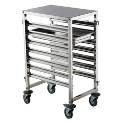 Carucior pentru debarasare tavi 7 x GN 1/1, 445x615x(h)945 mm Inox, 4 roti pivotante, 2 cu frane