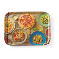 Tava de servire dreptunghiulara suprafata antiderapanta, cu imprimare, tasty pizza & pasta, 330x430mm