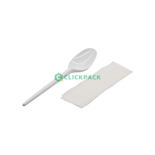 Set Set lingura alba + servetel biodegradabil CPLA - CLICKPACK