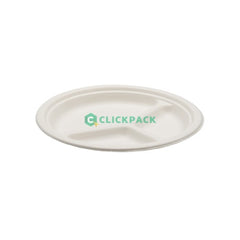 Set Farfurie carton biodegradabil (trestie de zahar) D26cm - 3 compartimente - CLICKPACK