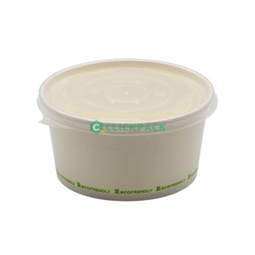 Set Bol din carton alb neimprimat pentru supa si mancare 470 ml + capac transparent - CLICKPACK