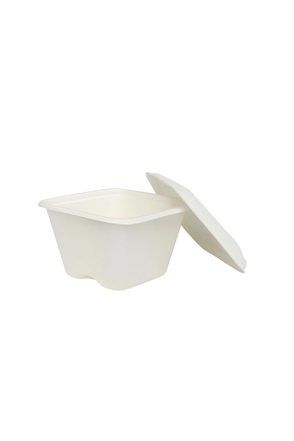 Sosiera patrata biodegradabila alba din trestie de zahar plus capac - CLICKPACK