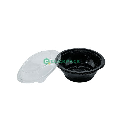 Set Caserola rotunda neagra pentru salata 500cc + capac transparent - CLICKPACK