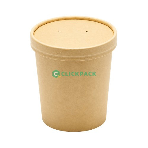 Set Pahar carton natur pentru supa 16oz cu capac carton - CLICKPACK