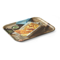 Tava de servire dreptunghiulara suprafata antiderapanta, cu imprimare, tasty fish & chips, 330x430mm