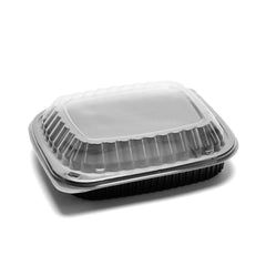 Set Caserola meniu neagra din pp ovala - 1 compartiment cu capac bombat  transparent - CLICKPACK