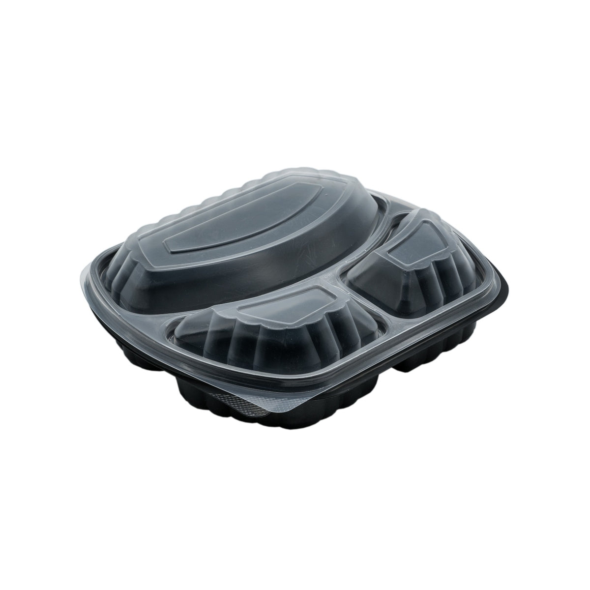 Caserola meniu neagra din pp ovala - 3 compartimente cu capac bombat transparent - CLICKPACK