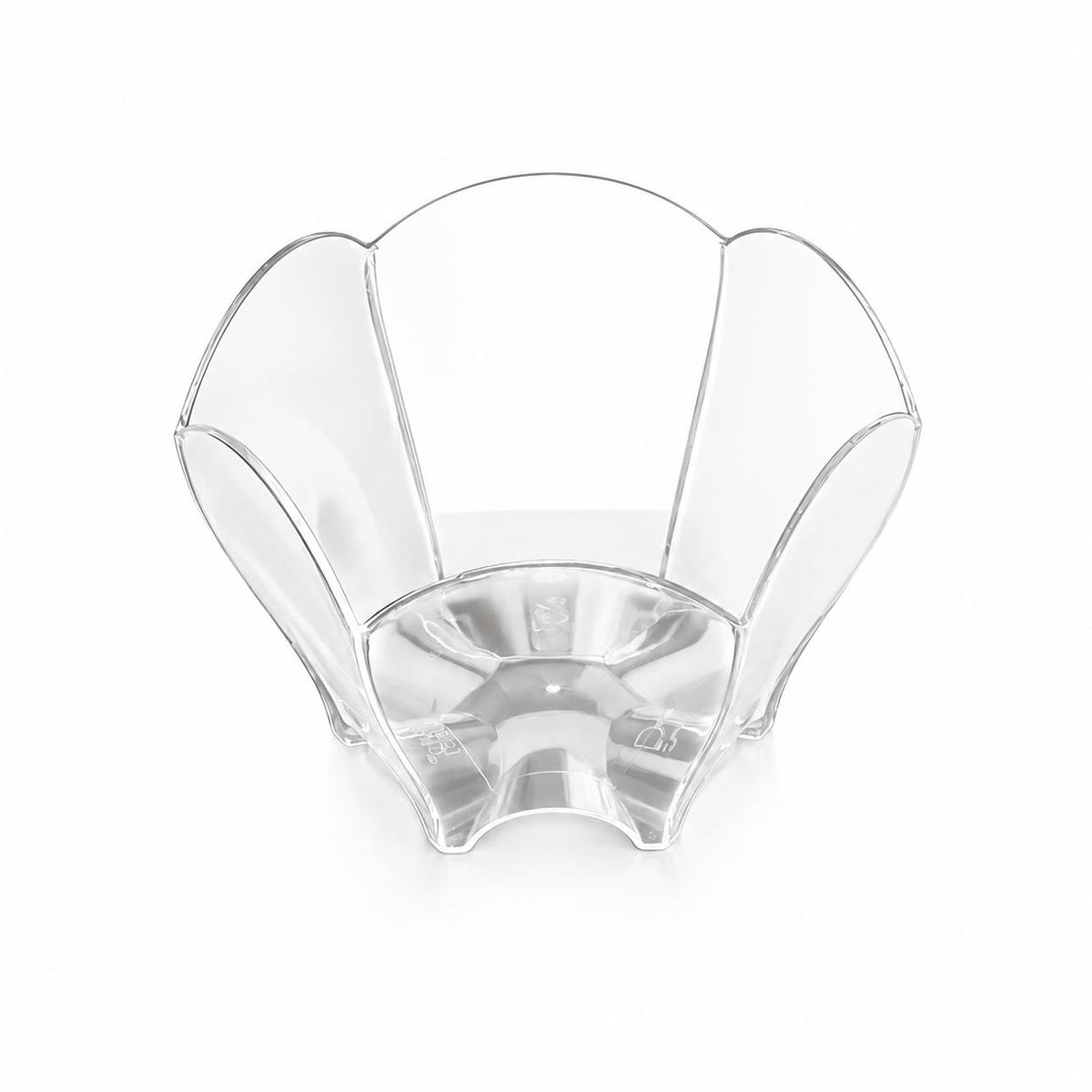 cupa transparenta din ps in forma de floare cu 6 laturi, potrivita pentru servirea aperitivelor, mini deserturilor si pentru degustari, volum 70cc