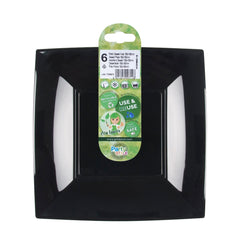 farfurie neagra, patrata, din ps, potrivita pentru servirea diverselor tipuri de deserturi, aperitive, dimensiune 18x18cm