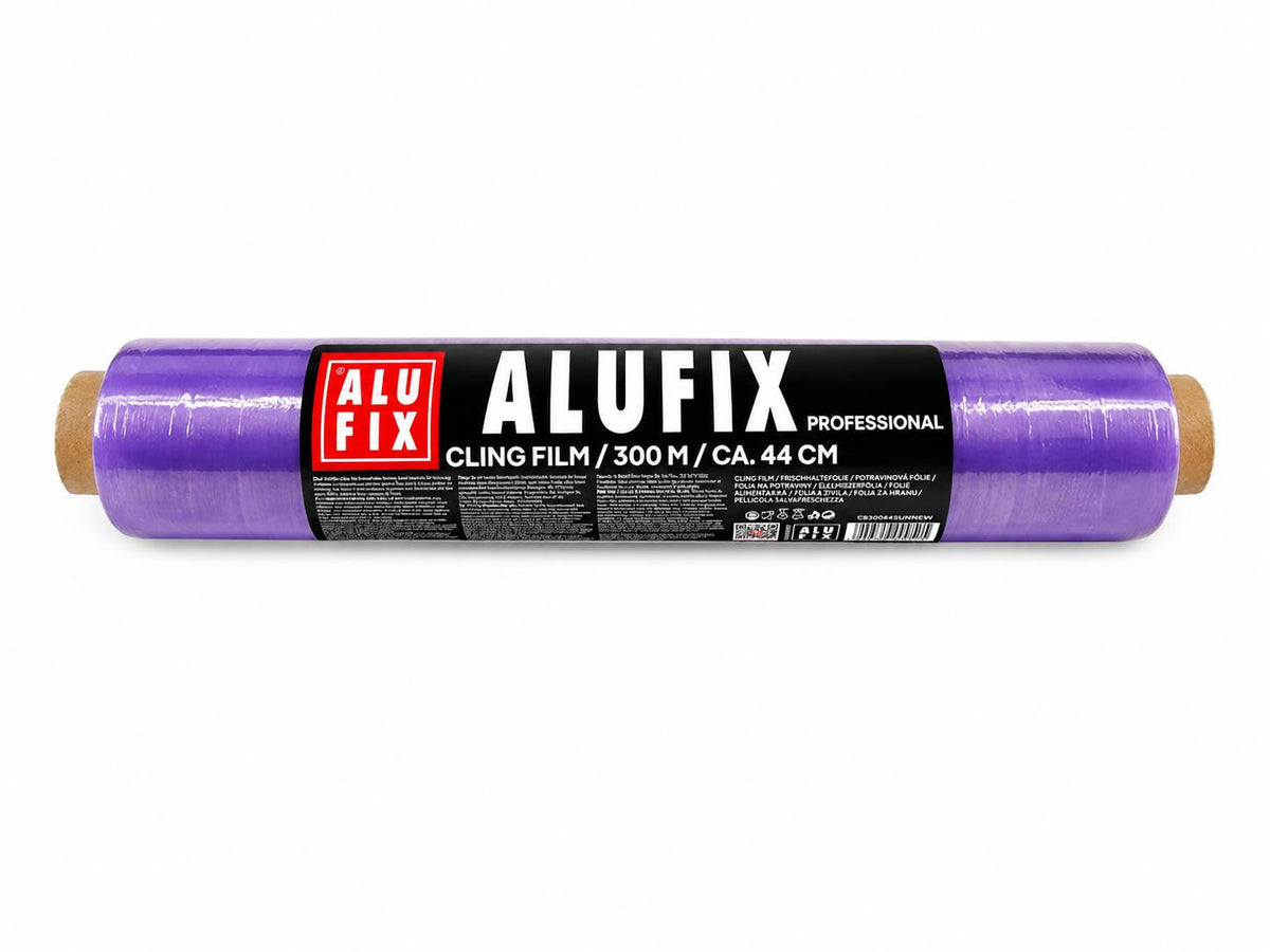 Folie stretch violet lungime 300 m, latime 45cm, potrivita pentru mentinerea prospetimii alimentelor.