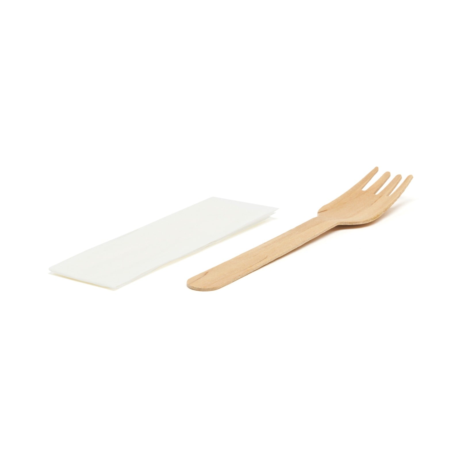 Set furculita din lemn + servetel, ambalate in folie de plastic, 100 bucati pe set - CLICKPACK