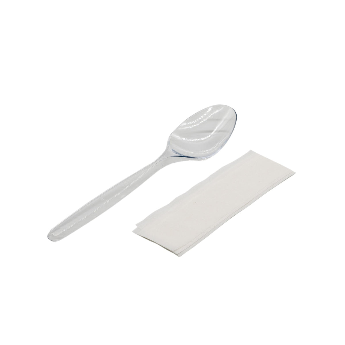 Set reuse lingura transparenta + servetel, ambalata in folie de plastic, 100 bucati pe set - CLICKPACK