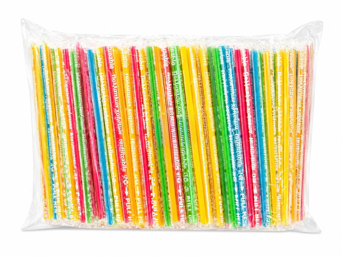 paie colorate jumbo, 8mm grosime, multicolor ( roz, galben, verde, albastru, rosu ), ambalate individual, 1000 buc