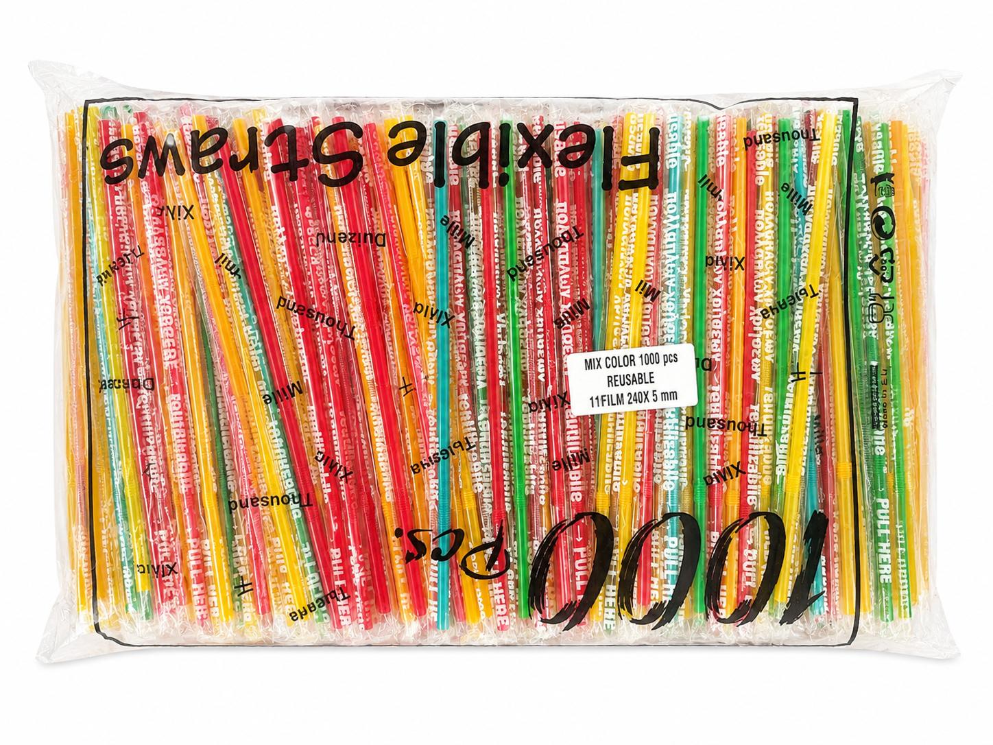 paie colorate, subtiri, cu gat flexibil, multicolor ( roz, rosu, verde, albastru, galben, portocaliu ), grosime 6mm, ambalate individual, 1000 bucati pe set
