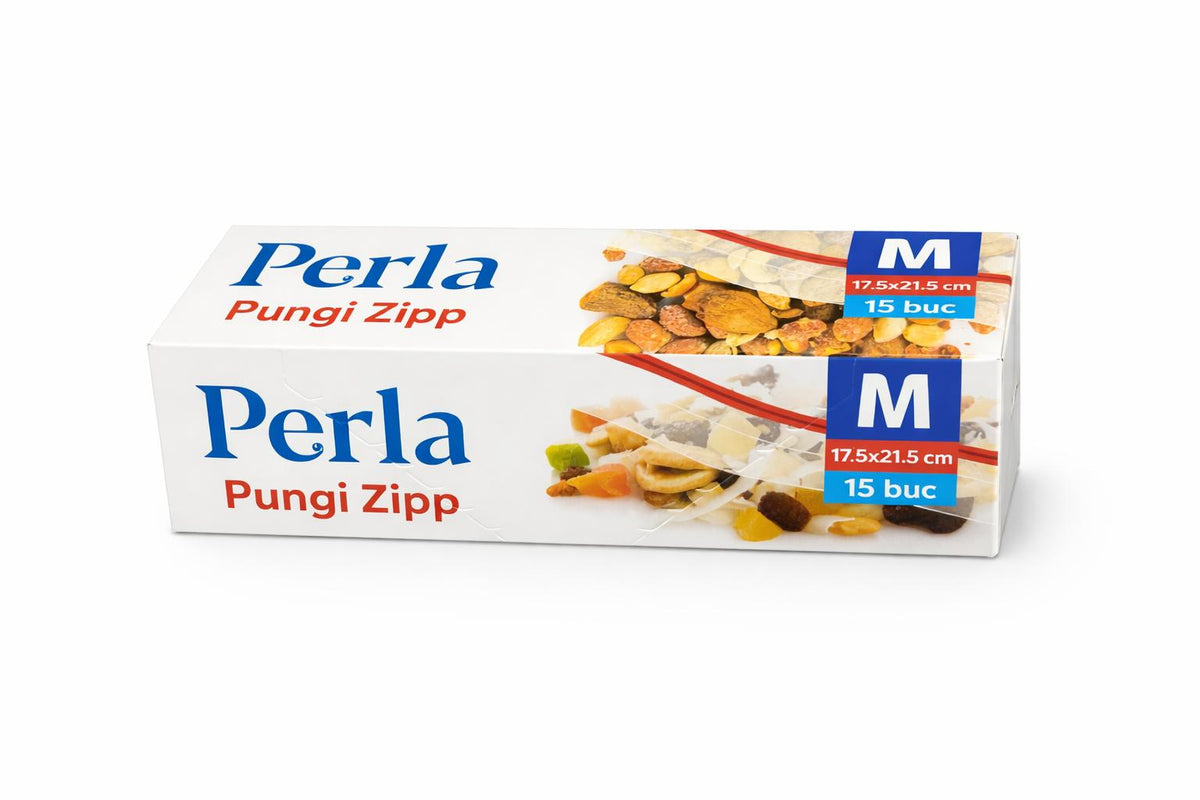 pungi transparente cu inchidere tip zip, marimea M ( 17.5 x 21.5 cm ), marca perla, 15 bucati pe set