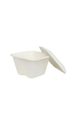 Sosiera patrata biodegradabila alba din trestie de zahar plus capac - CLICKPACK